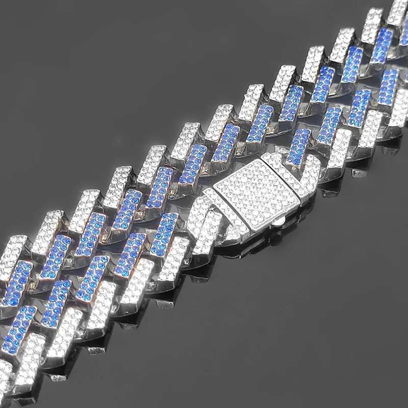 Iced Out Blue Crystal k Chain Necklace for Men Hip Hop Color Rhies Paved Miami Cuban Choker Rapper men Jewelry