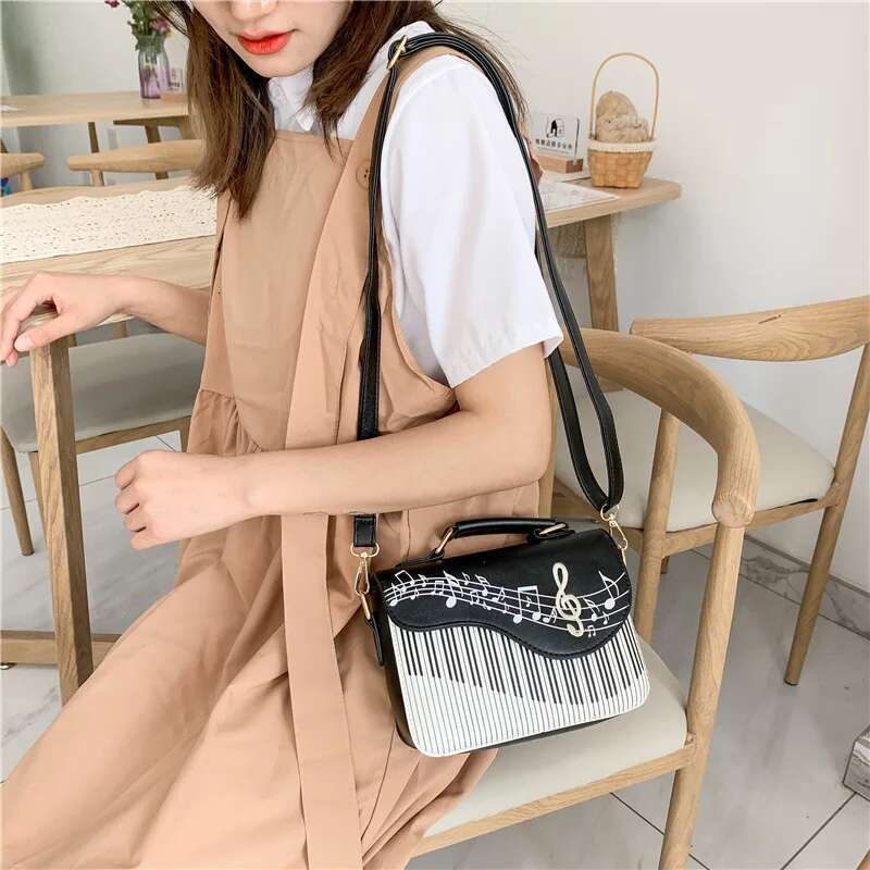 Women Shoulder Bags Piano Style Lady PU Leather Music Note Handbags Casual Woman Girls Tote Bags Billfold Wallet Flap Bag