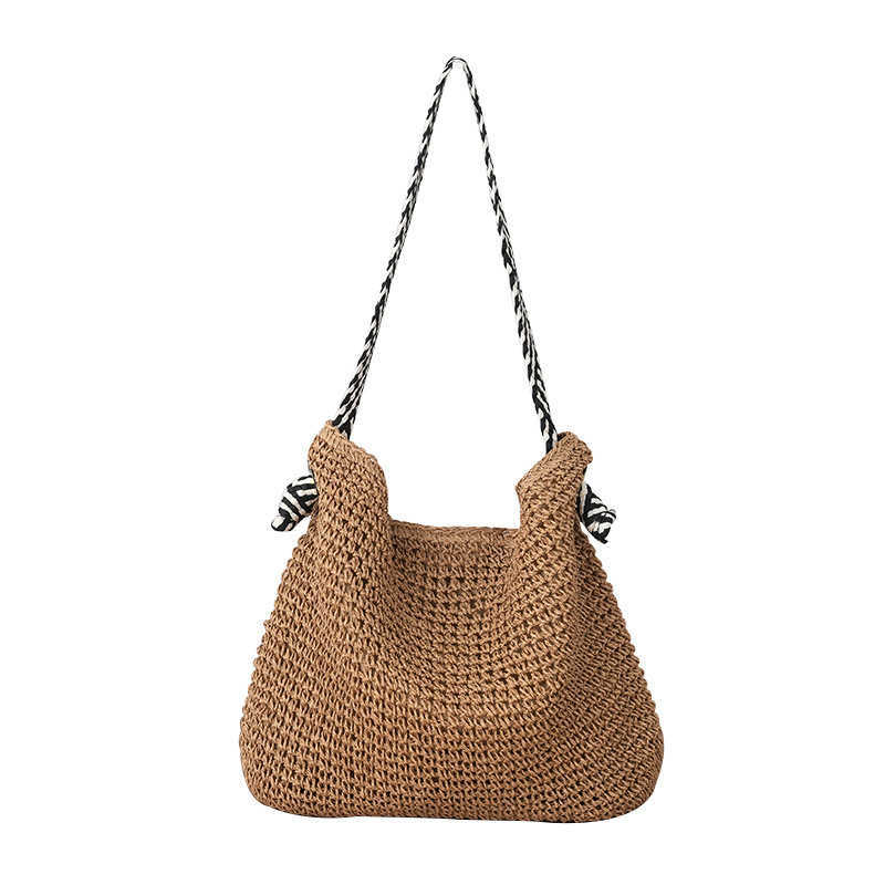 Straw woven bag, woven bag, handmade single shoulder woven women's bag, versatile, niche fashion handbag, shoulder bag