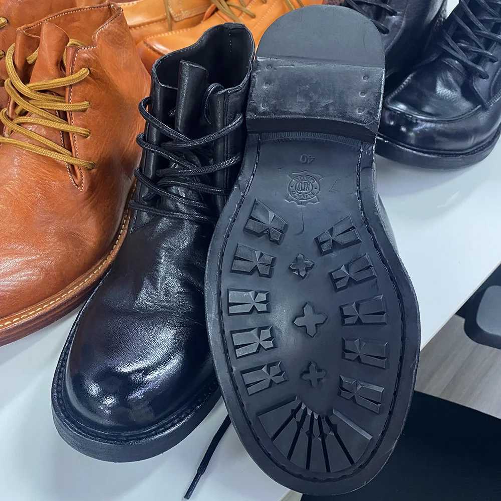 British Style Mens Ankle Boots Soft Calf Real Leather Handmade Motorcycle Boots Leather Sole Comfortable Lace Up Winter Footwear Z250303