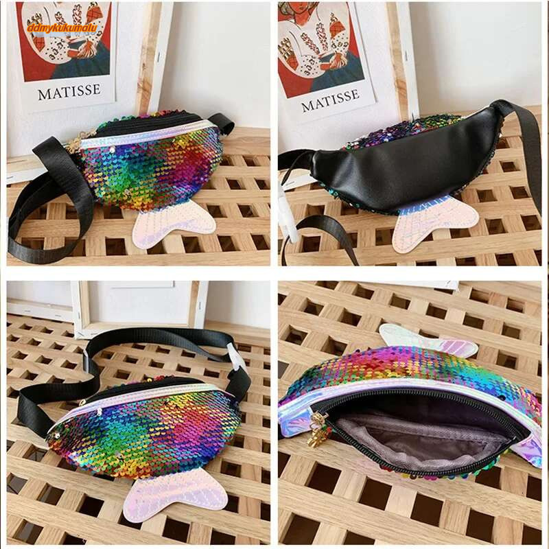 Fashion Kids Sequin Fanny for Girl 2022 Summer Coin Purse Small Belt Bag Shiny Mermaid Waist Pack Children Beach Bags #ddmykukumalu
