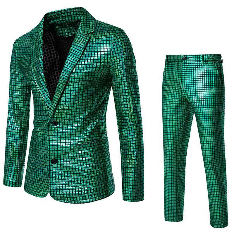 Summer New Men Rainbow Plaid Suit 2-piece gold/silver fashionable mens luxury dance party performance jacket and pants M250303