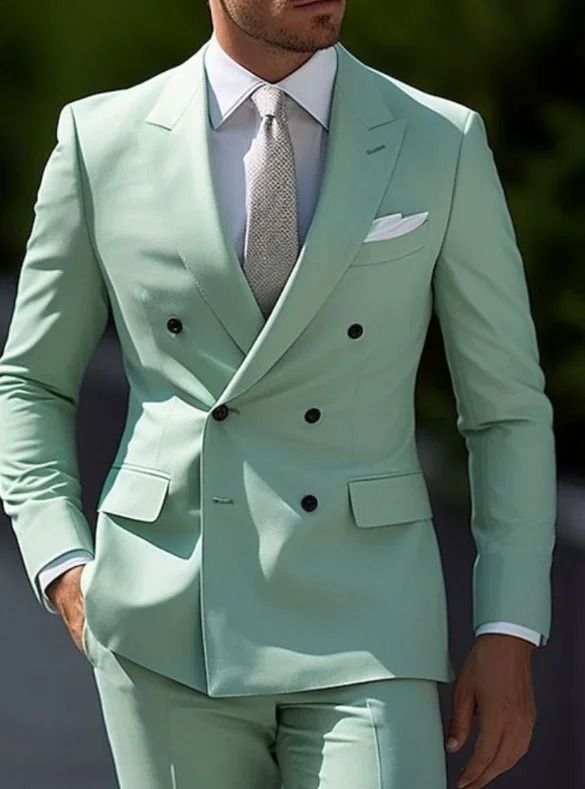 High Quality Brown Mens Suits Double Breasted Custom ed Lapel Formal Blazer Slim Fit 2 Piece Jacket Pants y250224