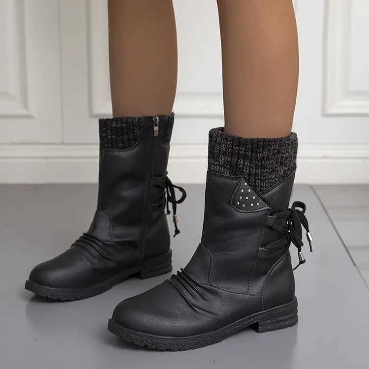 2023 Autumn Winter Womens Mid Range Boots Fashion Suede Snow Boots Zipper Warm Boots Womens Shoes Low Heel Boots Z250303