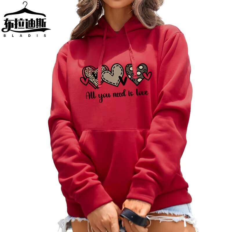 High Quality Heavyweight Pullover Crop Top Hoodie Leopard Heart Letter Print Winter Oversized Casual Loose Women's Hoodies
