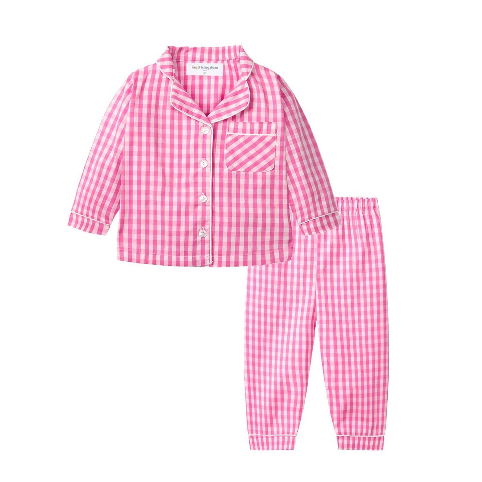 Mudkingdom Boys Girls Long Sleeve Pajamas Set Collared Plaid Cute Homerwear Toddler Pajama Kids Sleepwear Children Clothes PjsT250303