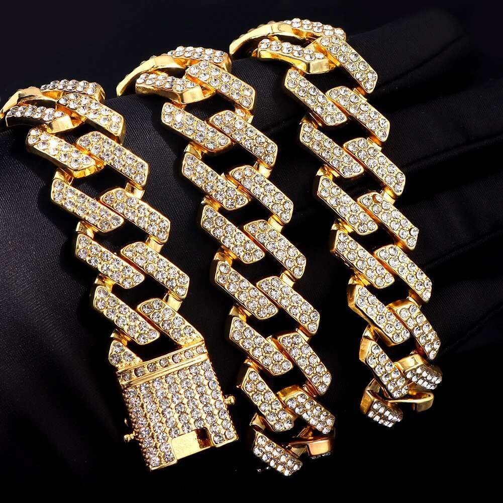 14/20MM width Prong Rhombus k for Women Iced Out Chain Gold Sier Color Thick Cuban Necklace Hip Hop Jewelry
