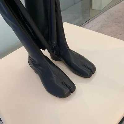 Boots mujer 2025 chunky low heel overknee long Sock boots for woman split toe black leather rain boots luxury or boots Z250303