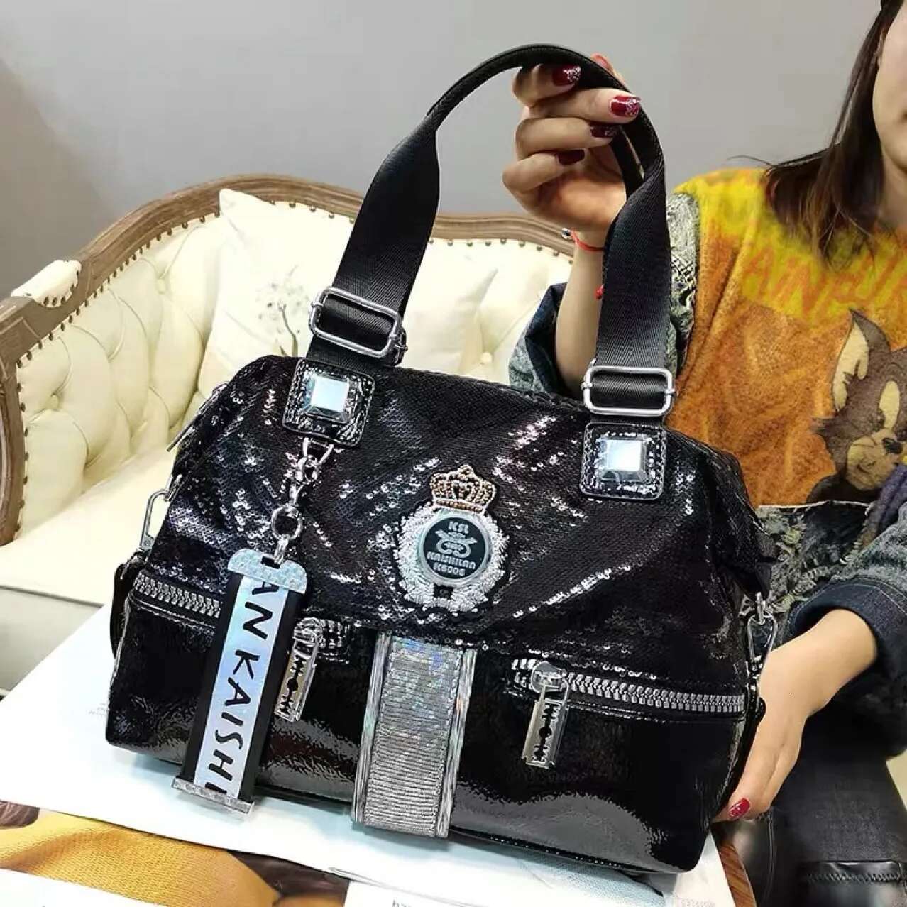 Large Capacity Handbag Female 2024 New Trend High-Grade Fashion Sequins Messenger Bag Designer Casual Tote Shoulder Bags