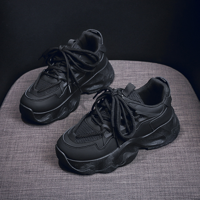 2025 new designer women s black and white sports shoes designed for height increasing casual style outdoor mesh thick sole height increasing sports da