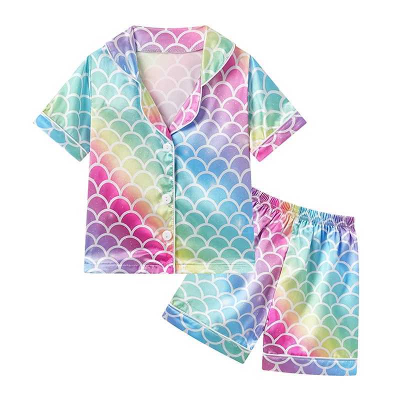 Kids Pajamas Set for Boys Girls Summer Silk Satin Print Toddler Sleepwear Outfit Casual Children Clothing 2pcs Sets 1-6TT250303