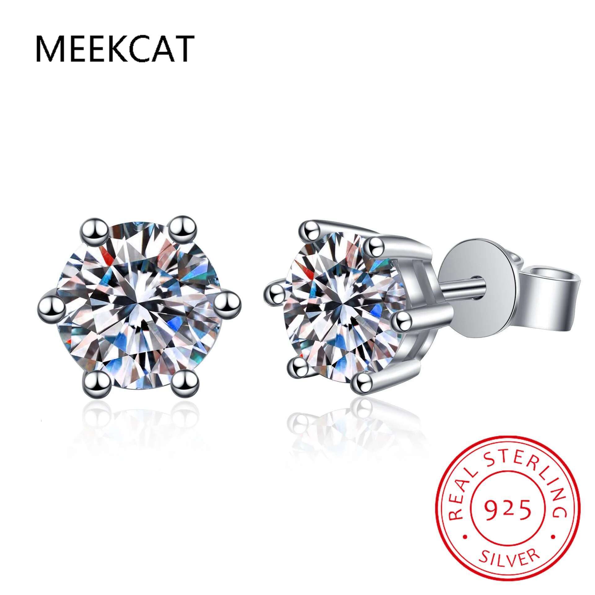 1CT 2CT Ear Studs Earring Pass Dia Test Moissanite Stud Earrings For Women Sterg Sier Jewelry