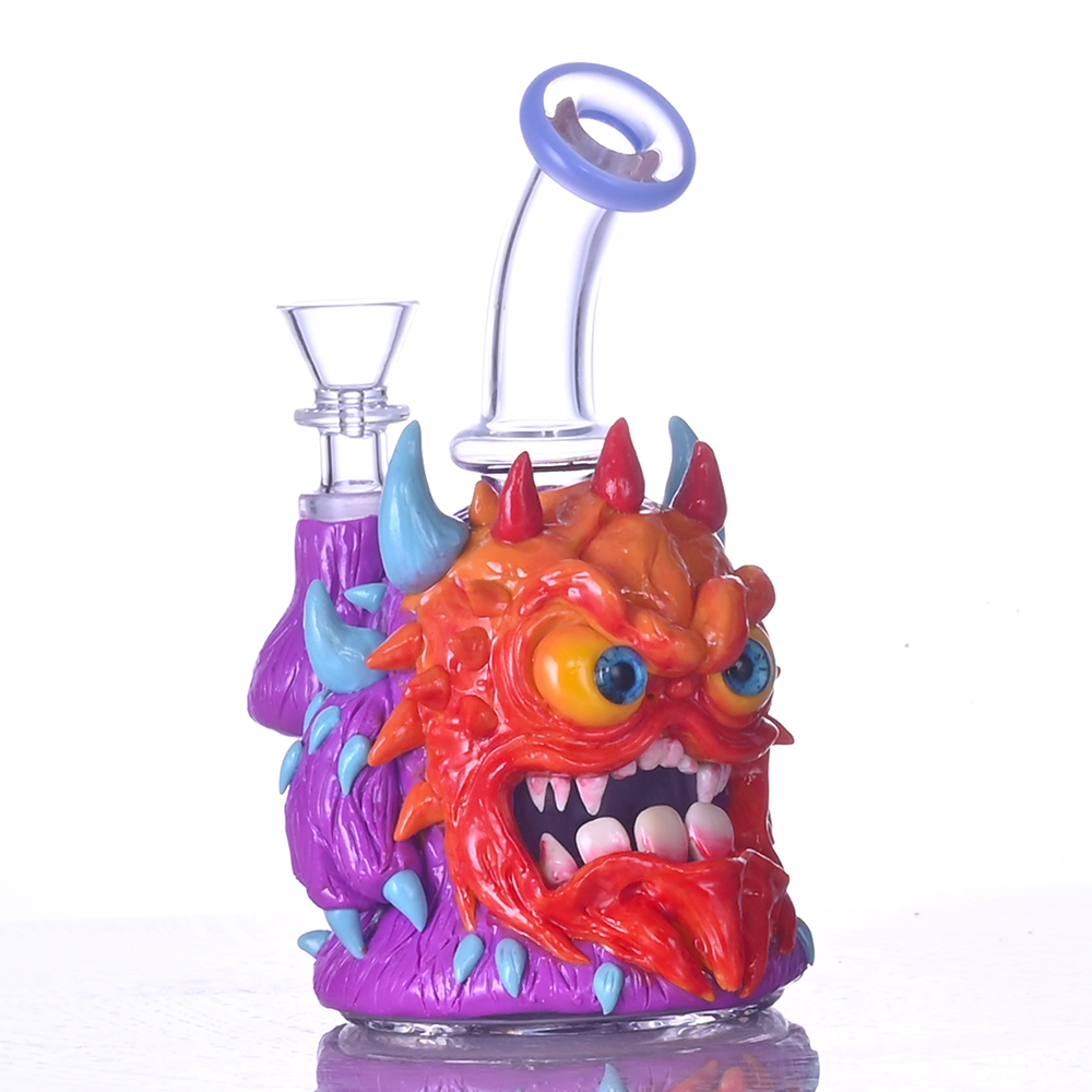 Glass Bong With Cute Monster,Monster Bong,Borosilicate Glass Water Pipe,Glass Hookah,Hand Painted,Home Decorations,HippiesGlass,6.2in