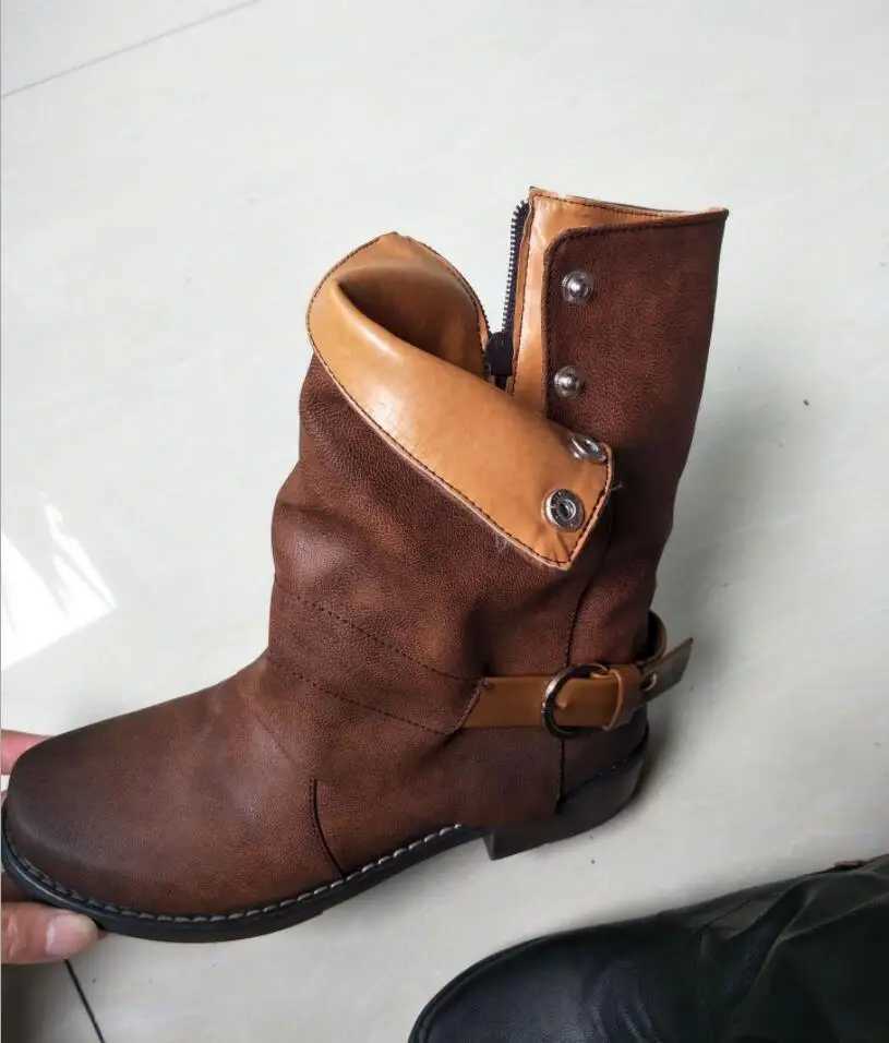 2021 Boots Femme Women Genuine Leather Buckle Ankle Boots Kitten Heel Oxford Fashion Boots Zipper Casual Motorcycle Boots Z250303