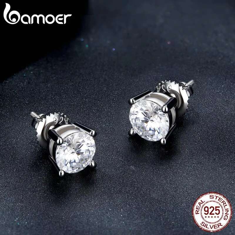 BAMOER Moissanite Earrings for Women Solid Sterg Sier Heart Prong 2CTW D VVS1 Lab Dias Sparkg Wedding Jewelry