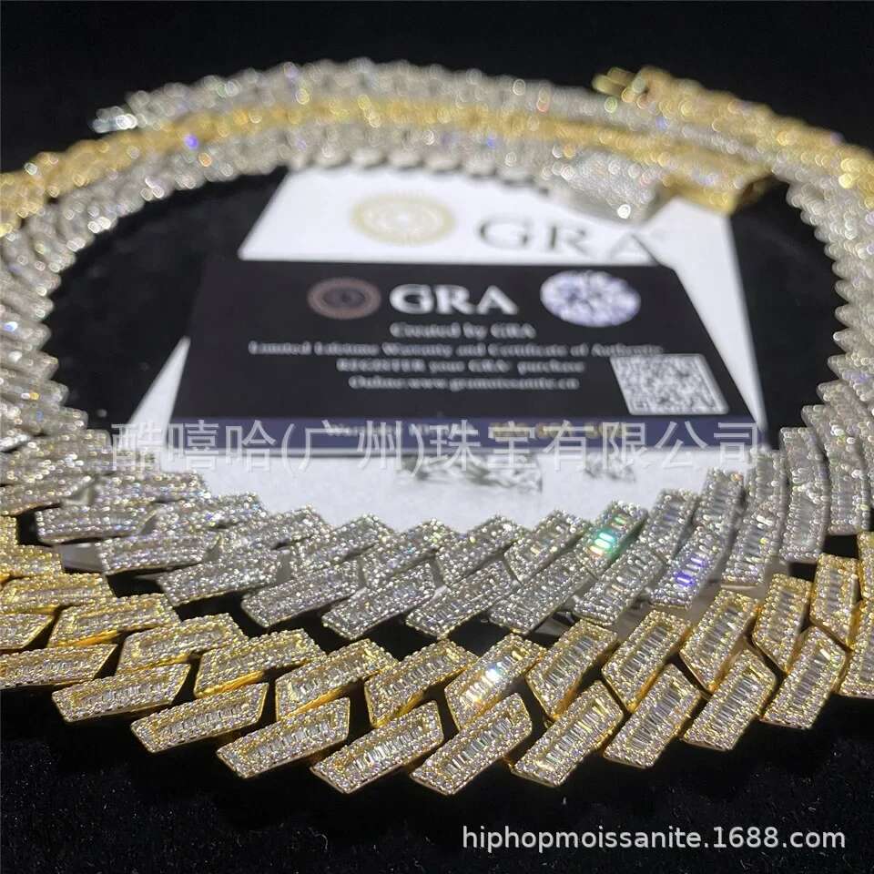 Dia Tester VVS Moissanite Hip Hop Sier Cuban Chain Necklace Men's Jewelry