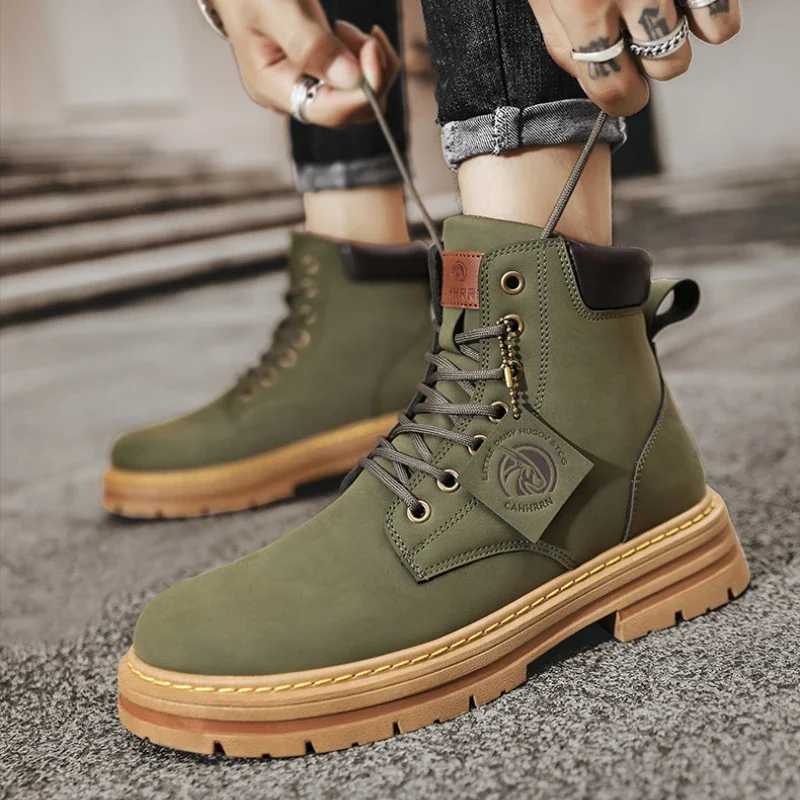 Mens leather boots fashionable motorcycles mens ankle boots winter boots mens shoelaces Botas Hombre Z250303