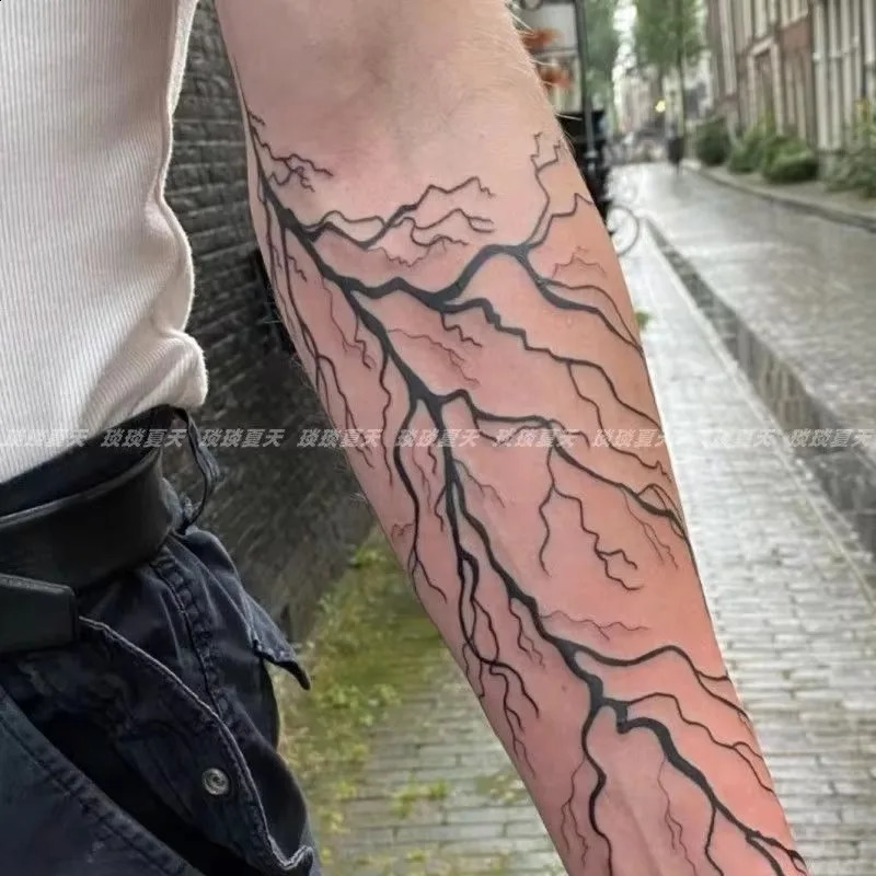 Herbal Juice Lasting Lightning Tattoos for Woman Men Goth Lines Crack Arm Waterproof Temporary Tattoo Stickers 250219