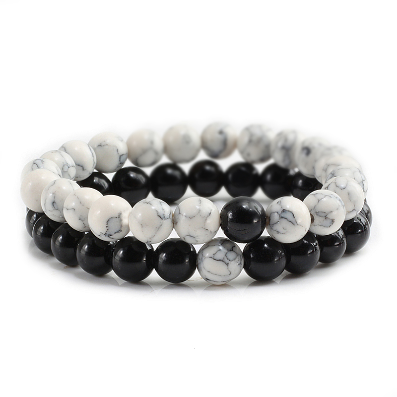 2Pcs/set Couple Distance Beaded Bracelet Natural Stone Strand Bracelets Homme Charm Yoga Jewelry Gifts for Women Men Best Friend