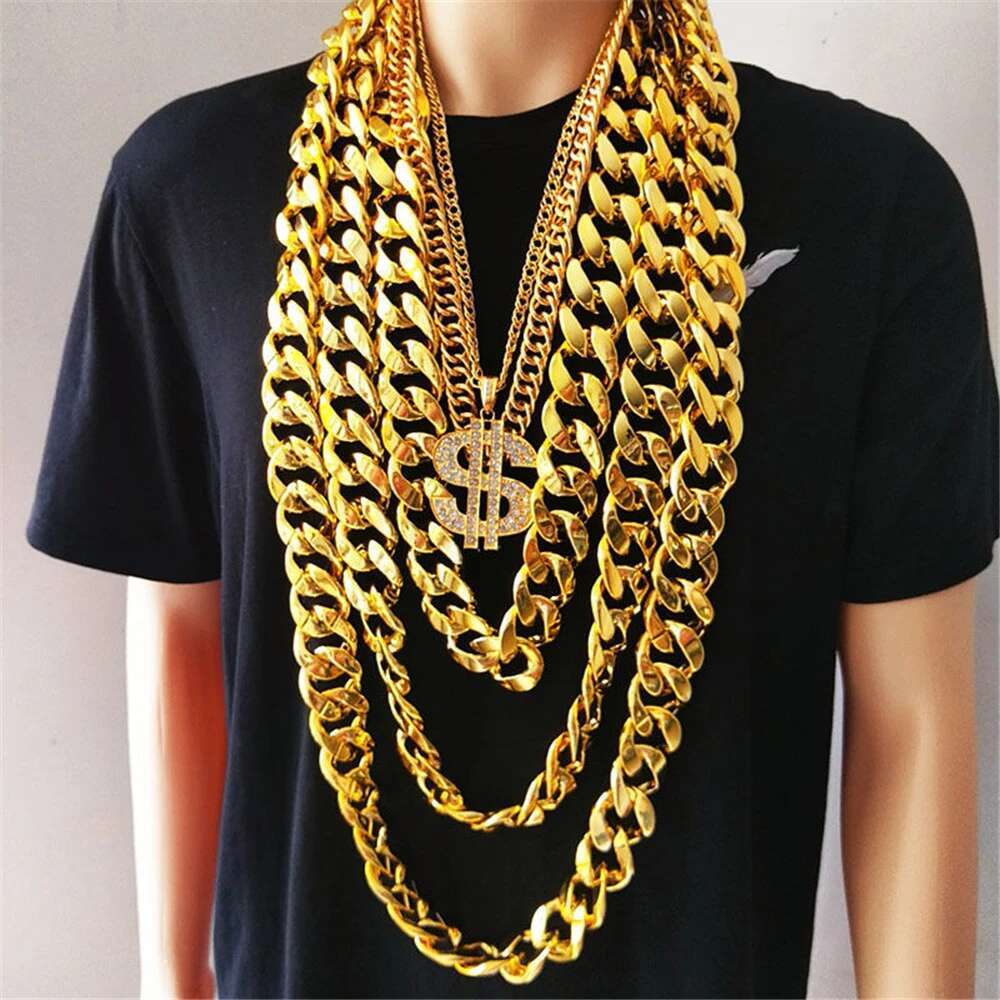 Large acrylic thick Hip hop gold necklace for men Punk Oversized large plastic k chain for men jewelry