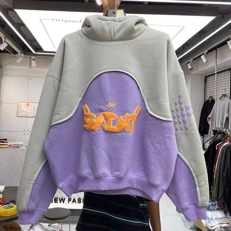 Three-Dimensional Foam Splicing Color Plus Fleece Hoodie Men And Women