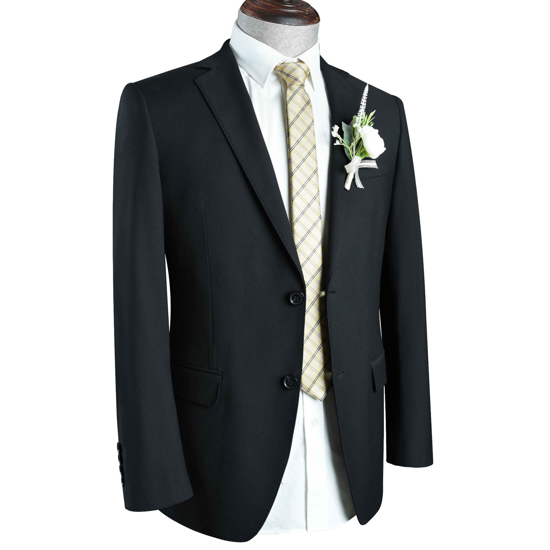 F32Elegant Men's Black Business Suit with Imitation Wool & Yarn Dyeing Technology