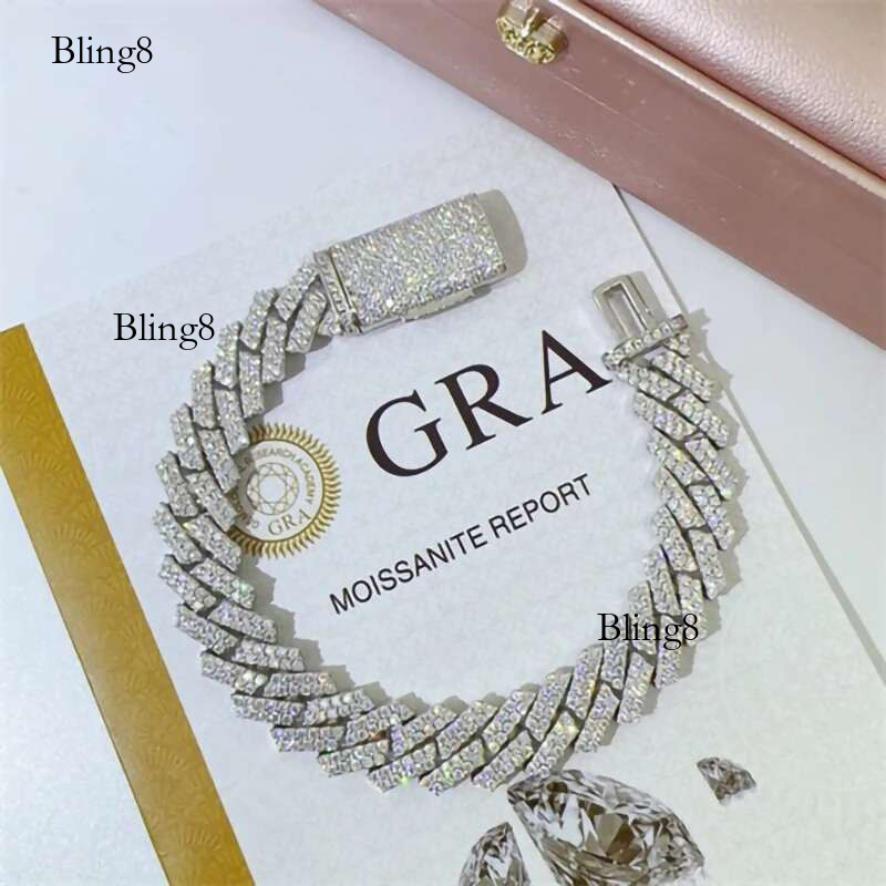 Hiphop 13mm D Color Moissanite Cuban Bracelet Necklace for Men Fine Jewelry White Gold Plated Maimi Chain Bracelets Bangle Gift