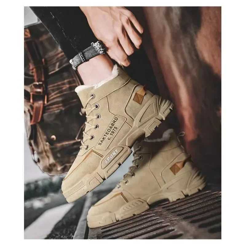 New Boots Men Winter Fashion Plush Shoes Snow Boots Men Casual Outdoor Sneakers Lace Up Warm Shoes Non Slip Ankle Boots Men Z250303