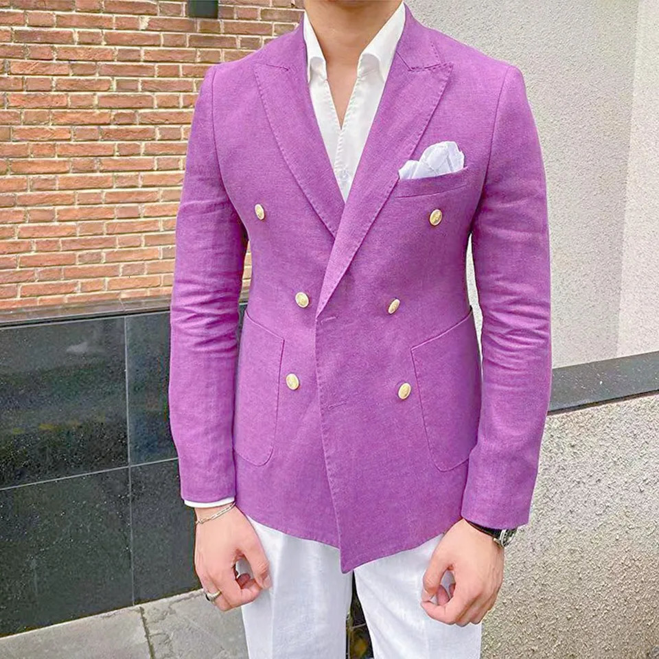 Mens Solid Double Breasted Slim Fit Lapel Blazers Business Prom Wedding Tuxedos Casual Fashion Versatile Suit 250303