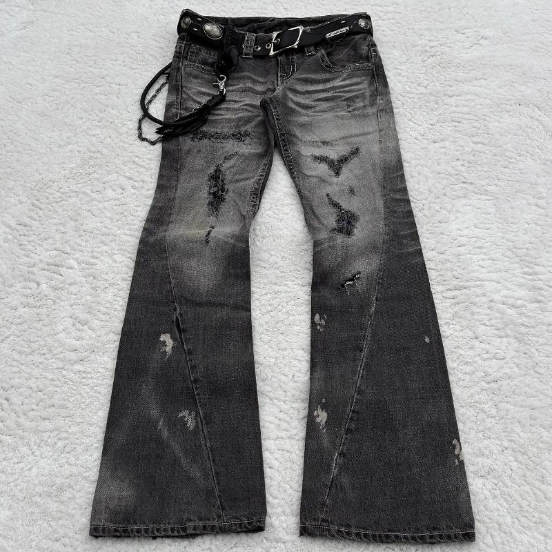 Men's Jeans Y2K Washed Gothic Retro Micro Flared Double Waisted Black Denim Pants Men Women Streetwear High Quality Design Trousers