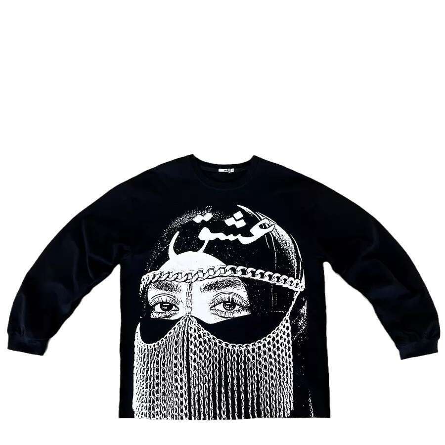 American style new round neck figure print loose street hip-hop autumn long sleeved couple casual