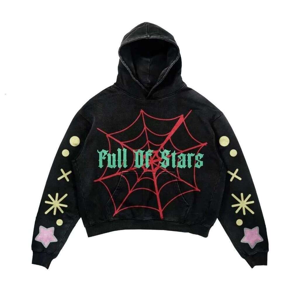 New y2k spider web letter printed jacket, autumn/winter long sleeved loose hooded sweatshirt