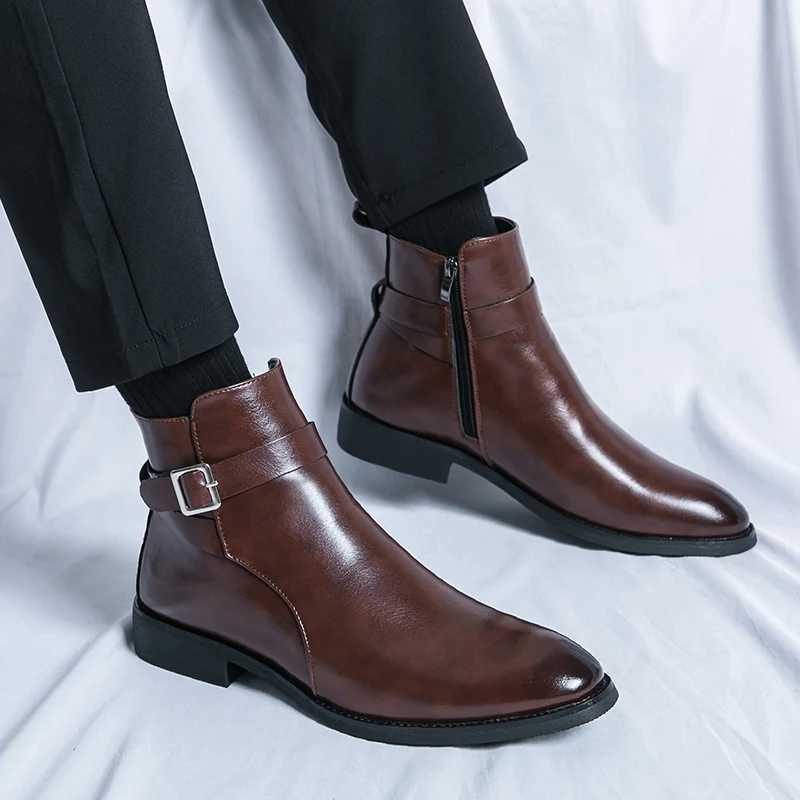 Luxury High Top Boots for Men Brown Motorcycle Boots Platform Fashion Male Ankle Boots High-quality Mens Casual Leather Shoes Z250303