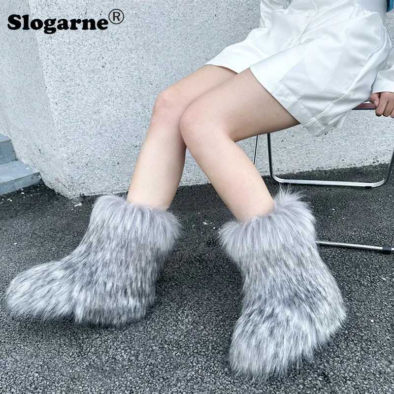 Winter shoes for women fluffy artificial raccoon fur leather boots for winter girls newly launched warm snow boots luxurious shoes Fahsion fur leather