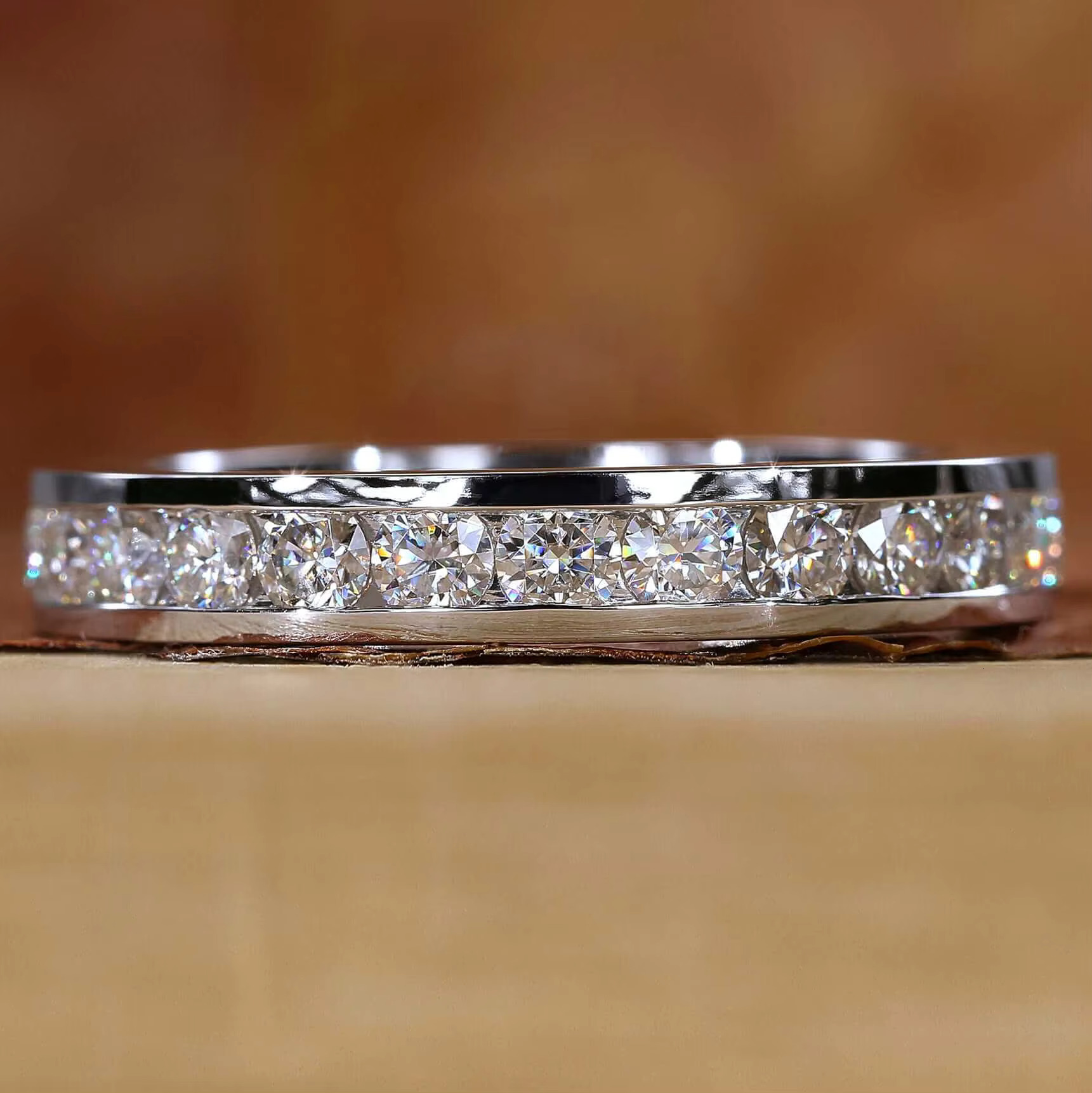 Vvs Moissanite Wedding Men's Iced Round Bright Cut Engagement Ring Women's Jewelry