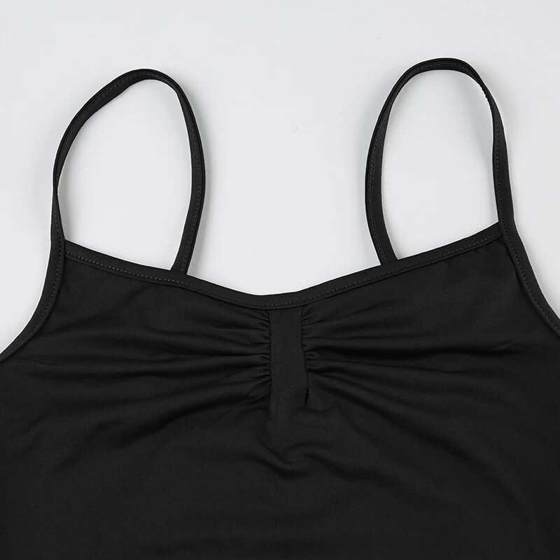 Women's Wear Sweetown Sleeveless Shirring Skinny Sexy Spaghetti Strap Bodysuit For Women Black Solid Simple Basic Vacation Camisole