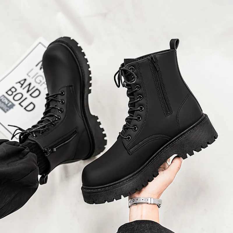 Classic Fashion Glitter Leather Black Boots for Men Comfortable Height-increasing Platform Boots Big Size 46 Lace-up Ankle Boots Z250303