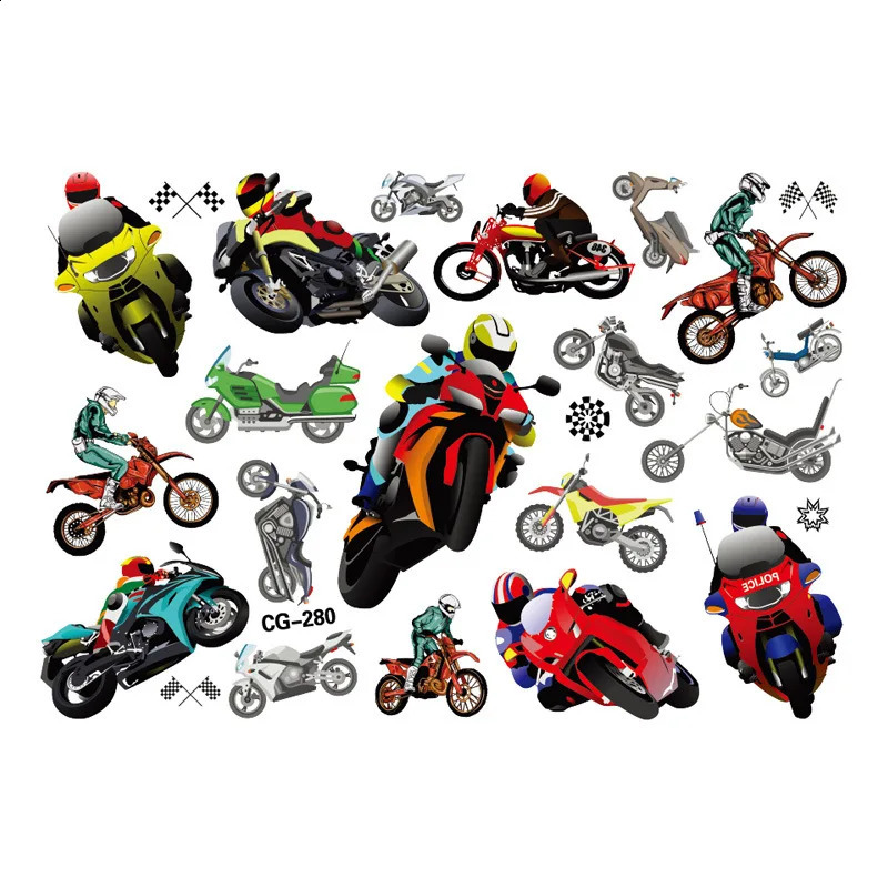 Dirt Bike Motorcycle Kids Tattoo Stickers Racing Figure Cartoon Boys Girls Christmas Birthday Party Supplies Decoration Kid Gift 250219