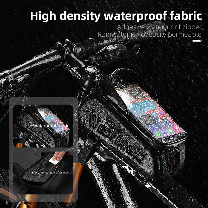 Ship from US WEST BIKING Bicycle Top Tube Bag Touch Screen Phone Waterproof EVA Road Bike Cycling Tool Holder MTB Accessories 250228FBB
