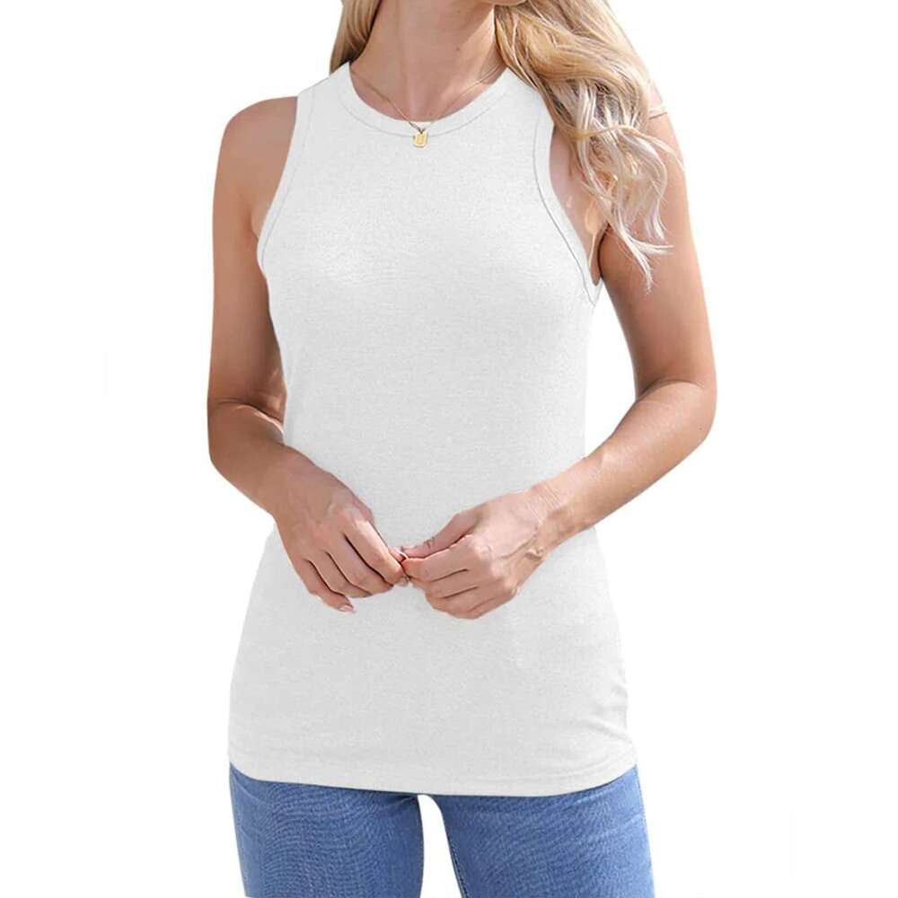 Color Women Solid Tank Loose Crew Neck Sleeveless Vests Tops