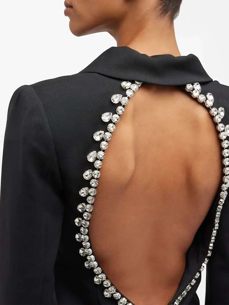 TWOTWINSTYLE Backless Designer Blazers For Women Notched Collar Long Sleeve Single Breasted Spliced Dias Solid Blazer Female