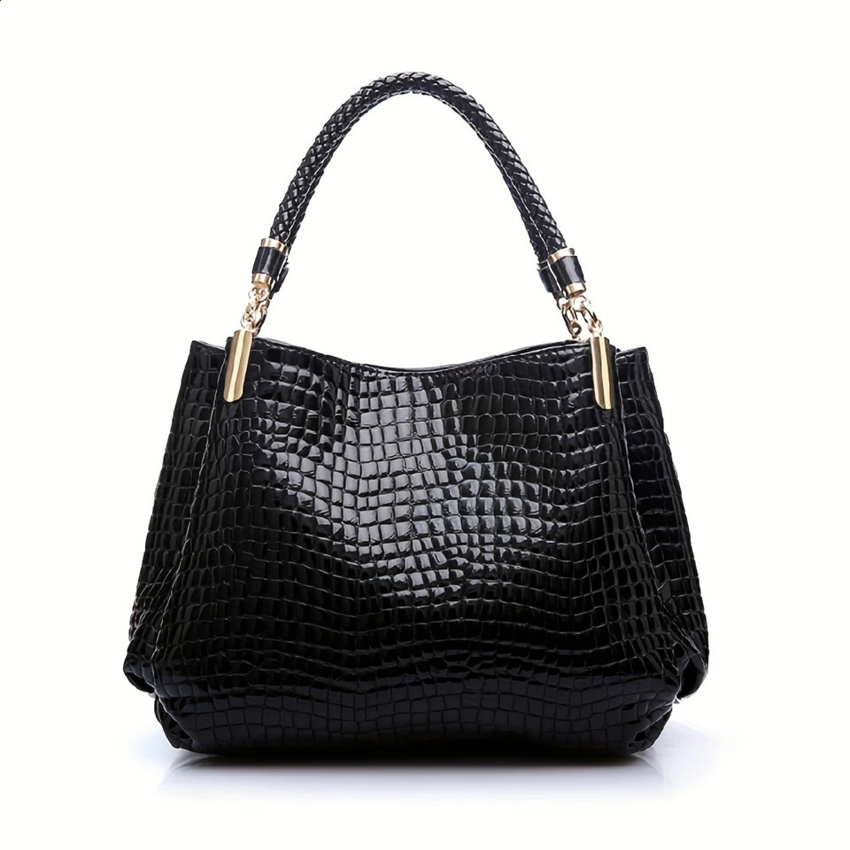 Ship from US Women Pattern Handbag Premium Faux Leather Shoulder Bag Luxurious Patent Purse Elegant Top Handle S 250228FBB