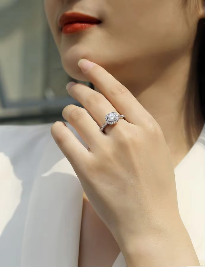 Women's luxury semi eternal wedding ring silver real GRA VVS 1ct silica pearl bridal accessory