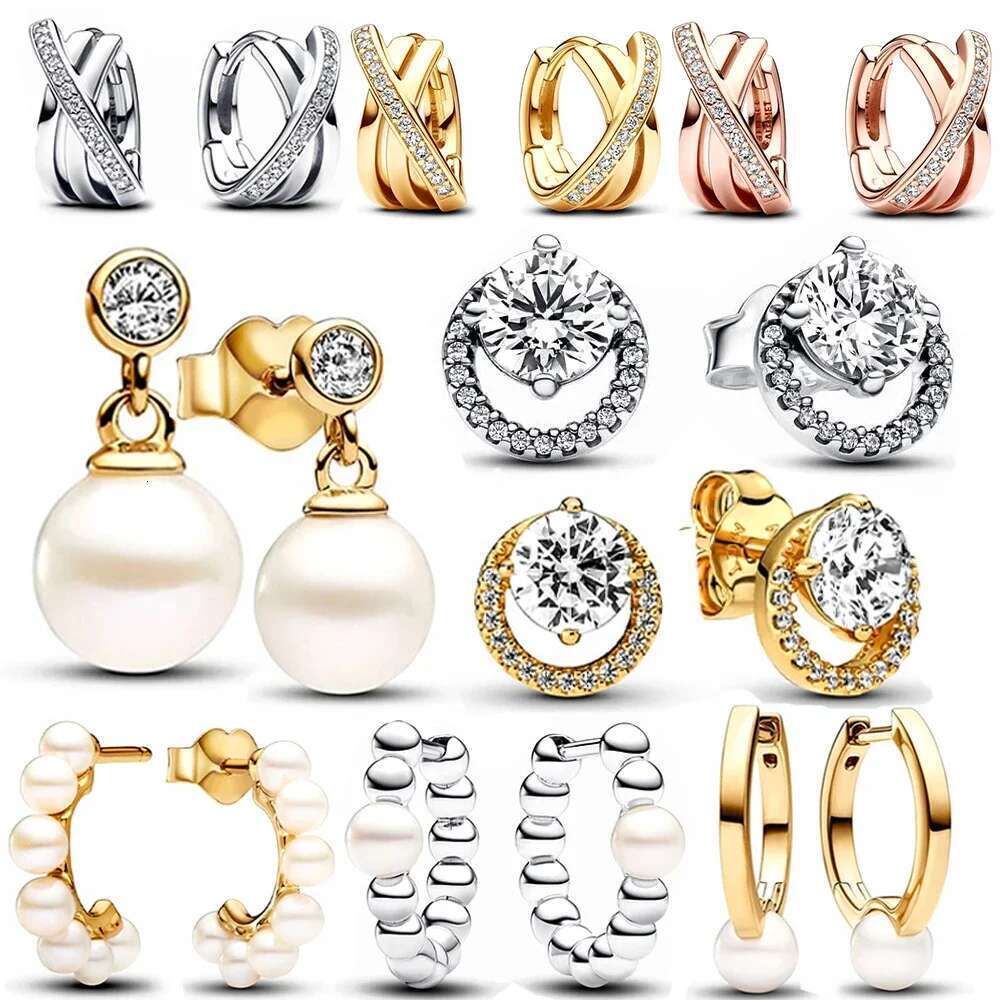 925 Sterling Silver Earrings original certified Open Hoop Pearl hoop earrings for women High quality fine jewelry Gift