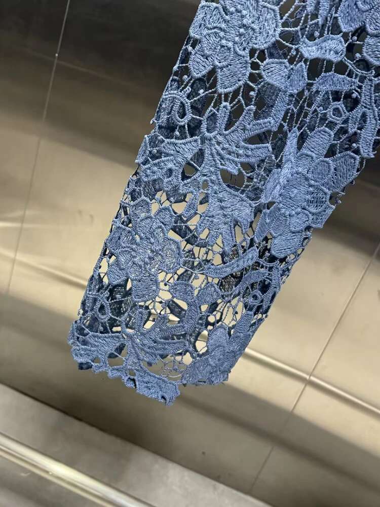 VGH Casual Hollow Out Spliced Lace Solid Jeans For Women High Waist Patchwork Pockets Minimalist Loose Wide Leg Pants Female New