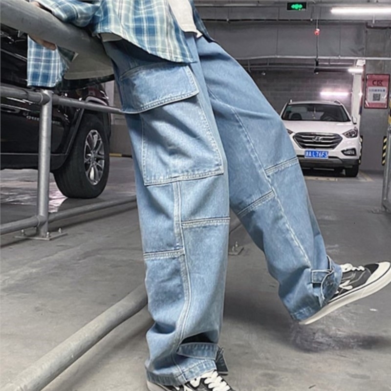 Product jeans mens loose straight pocket drag pants hiphop streetwear skateboarding unisex wide leg 250228Z