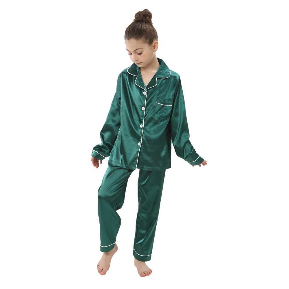 Four Season Girls Silk Pajamas Childrens Pyjamas for 2 to 14 Years Baby Button Down Loungerwear Homewear Kids Pyjamas PijamasT250303