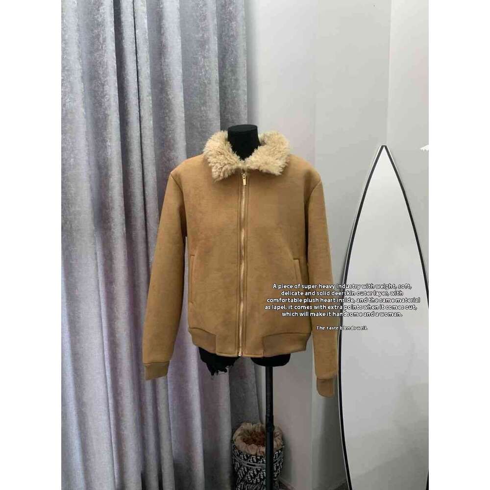 Winter New Brown Suede Fur One-Piece For Women, Lambhair Lapel Jacket