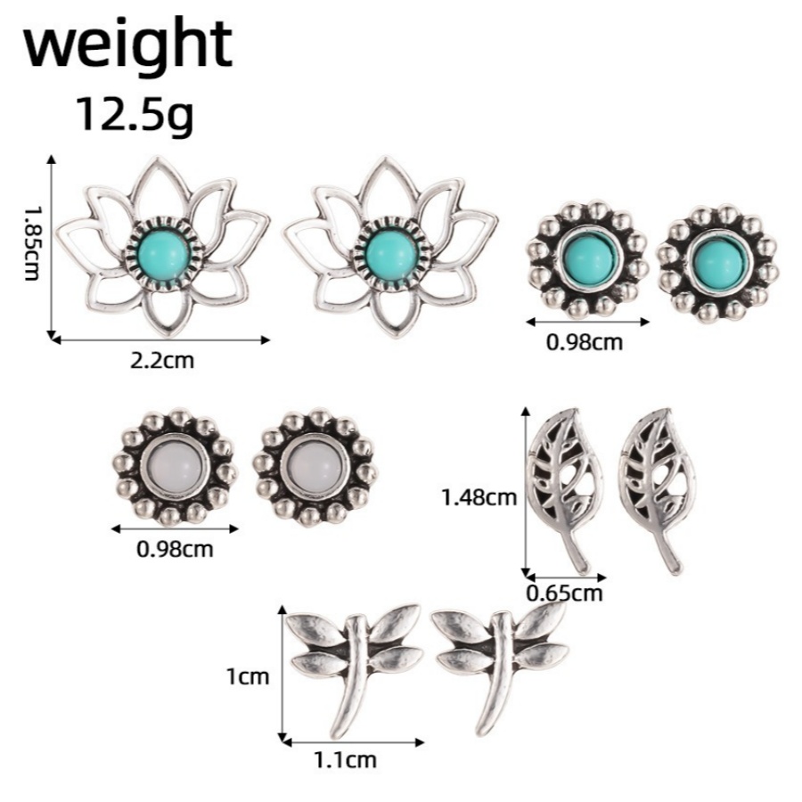 Unique Retro Dragonfly Accessory Kit Featuring Five Pairs of Exquisite Green Turquoise Earrings