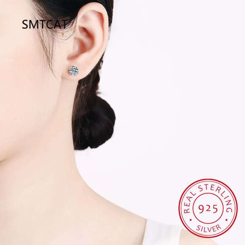 Classic Moissanite Stud Earrings, S Sier D Color Brilliant Round Cut Lab Created Dia Wedding Engagement Earrings MSE004